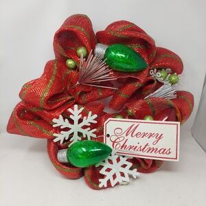 Merry Christmas Red Green Ribbon Wreath Door Metallic Holiday 18 Inch Ornaments